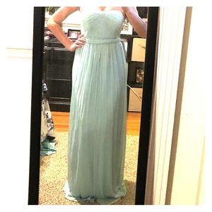 David’sBridal mesh strapless mint bridesmaid dress